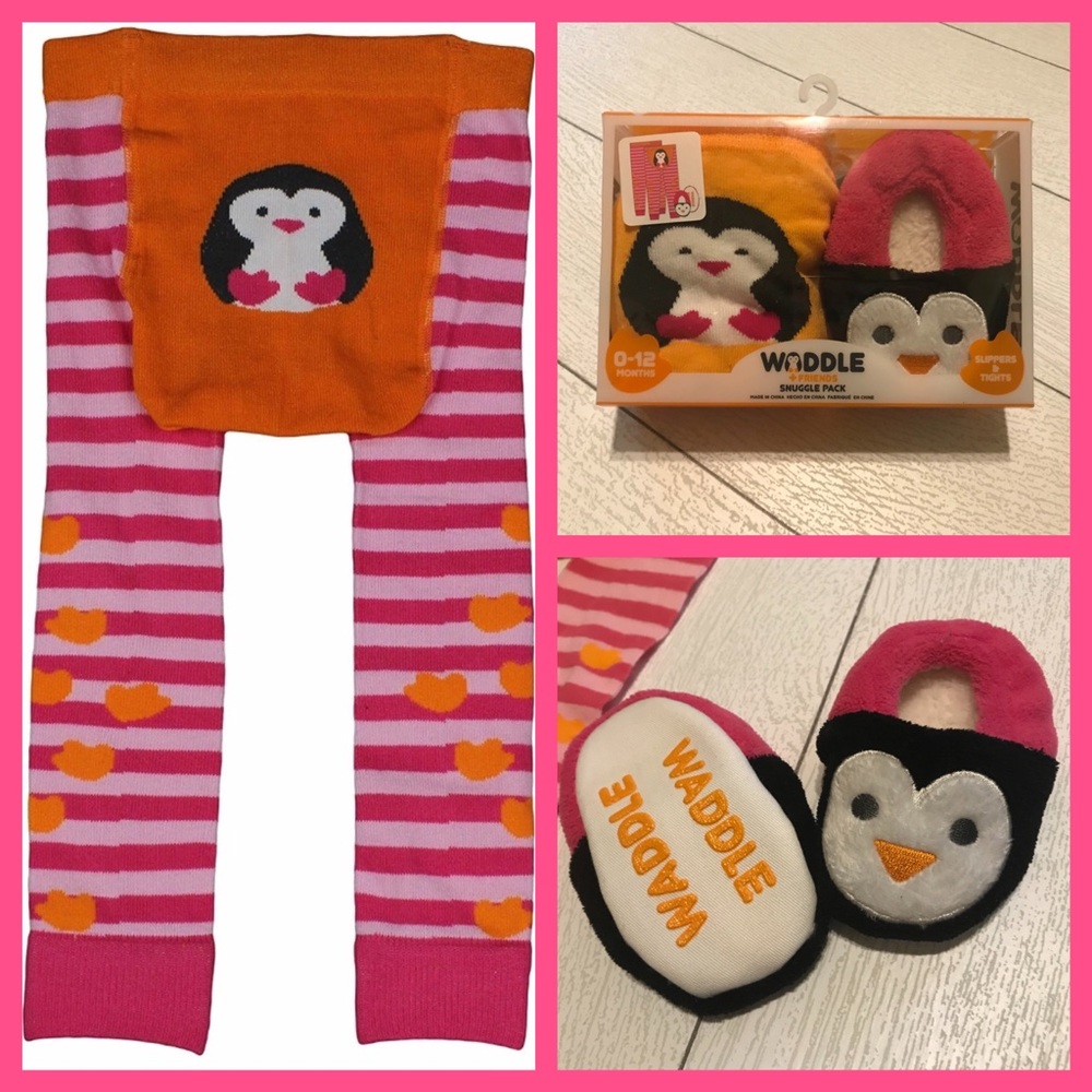 ⭐️NWT⭐️ O-12 Months Penguin Tights & Slippers 🐧